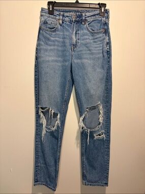American Eagle Strigid Mom Jean Distressed Destroyed Knees Size 2 Regular